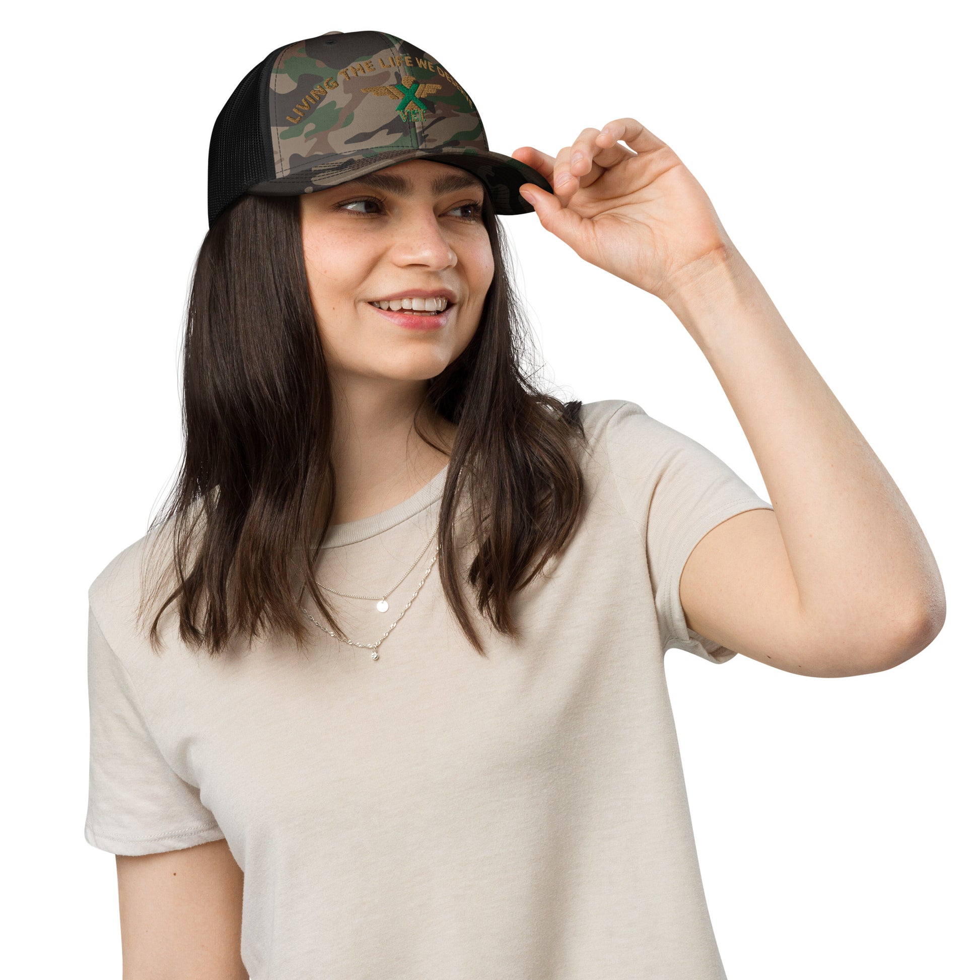X-VET "Living The Life We Deserve". Camouflage Trucker hat - X-VET