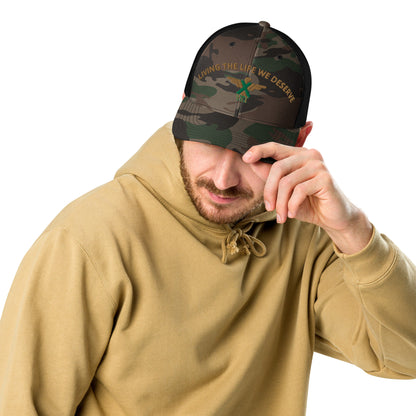 X-VET "Living The Life We Deserve". Camouflage Trucker hat - X-VET