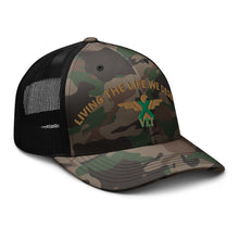 Load image into Gallery viewer, X-VET &quot;Living The Life We Deserve&quot;. Camouflage Trucker hat

