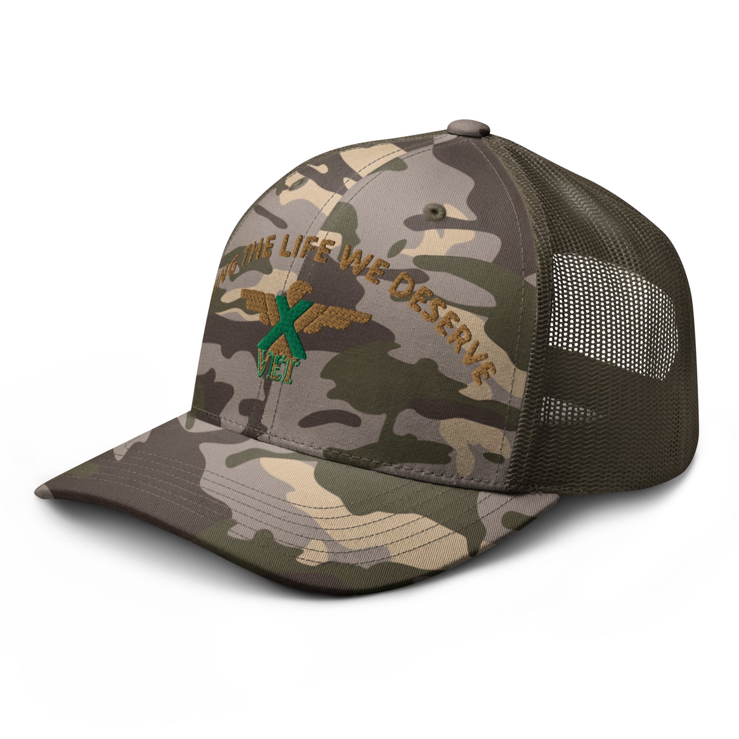 X-VET "Living The Life We Deserve". Camouflage Trucker hat - X-VET