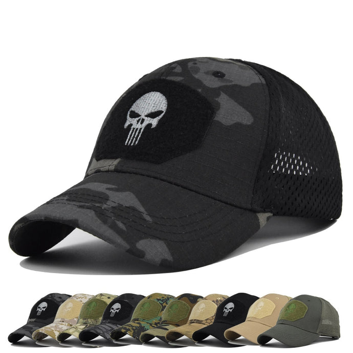 Tactical Military Caps Multicolor Camouflage Breathable Mesh Punisher Skeleton Snapback Hat - X-VET